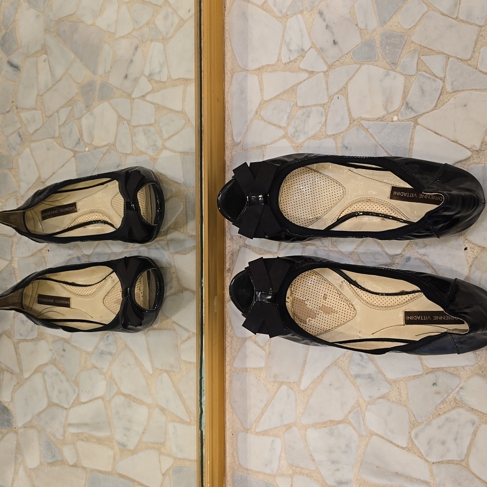Adrienne Vittadini, Size 9M, Black Shiny Peep Toe Flats
